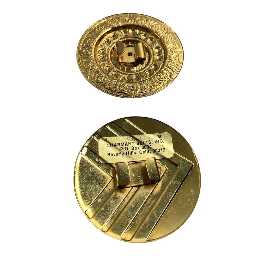 Charmant Belt Buckle‎ & Unmarked Belt Buckle Goldtone Round Ornate Metal Vintage - Picture 4 of 4
